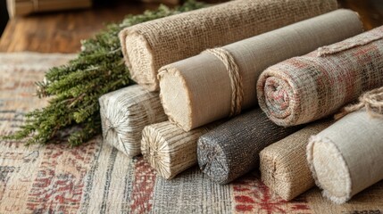 Wrapped Gifts Arranged On A Rustic Carpet