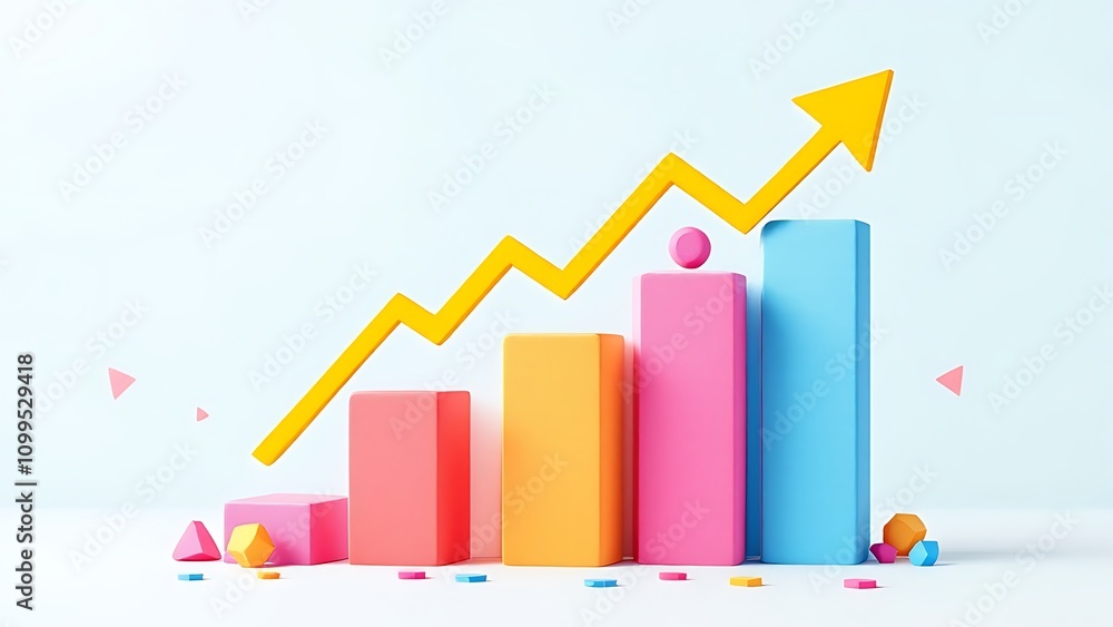 Aufkleber a colorful bar graph with an arrow pointing upwards, indicating growth or progress on a light backgr
