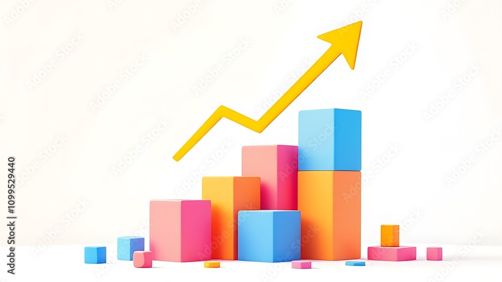 Aufkleber a colorful bar graph with an arrow pointing upwards, indicating growth or progress on a light backgr