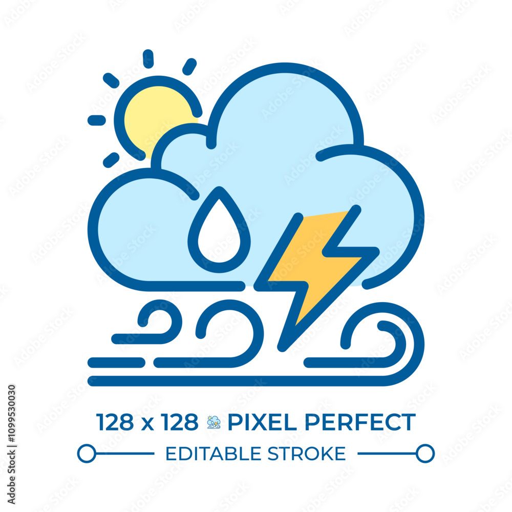 Poster weather forecast rgb color icon. various weather patterns. changing atmospheric conditions. meteorol