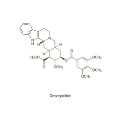 Deserpidine flat skeletal molecular structure vasodilator drug used in hypertension treatment. Vector illustration scientific diagram.