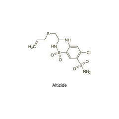 Altizide flat skeletal molecular structure Thiazide diuretic drug used in hypertension treatment. Vector illustration scientific diagram.