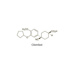 Fototapeta premium Cilomilast flat skeletal molecular structure phosphodiesterase-4 inhibitor drug used in COPD treatment. Vector illustration scientific diagram.