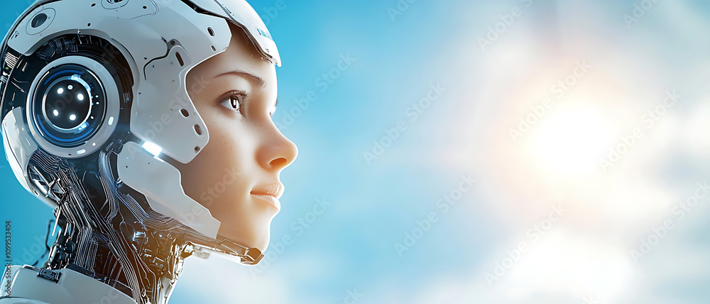 Poster ai-driven innovation tech hub digital portrait futuristic environment close-up perspective human-mac