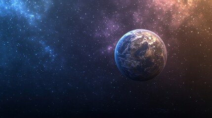 Naklejka premium A stunning view of Earth from space surrounded by countless stars and cosmic colors, representing the vastness of the universe.