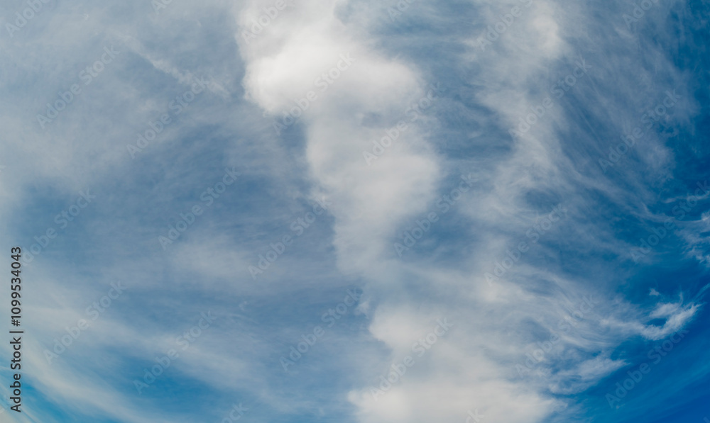 Wall mural background with calm blue sky and white clouds. relaxing backdrop on the theme of weather and climat