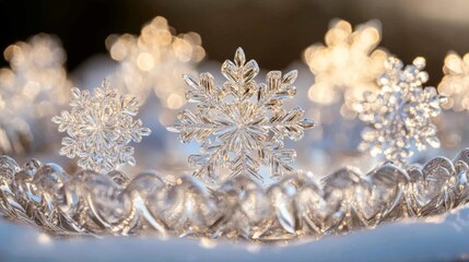 Fototapeta premium Crystal Snowflakes Adorn a Glass Bowl in Winter