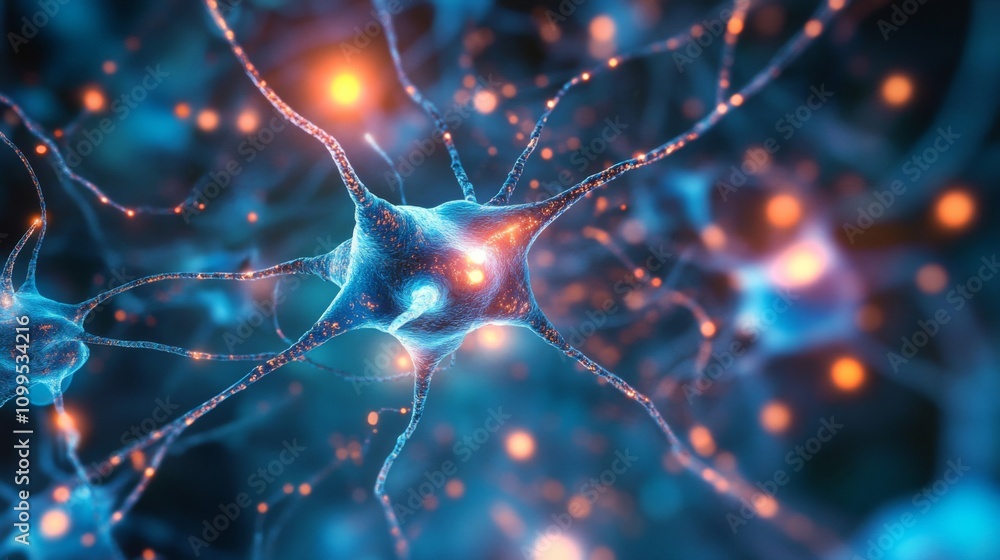 Aufkleber microscopic view of a neuron network communicating
