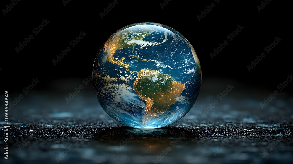 Poster transparent 3d globe depicting earth s core powered by renewable energy sources visualizing a clean 