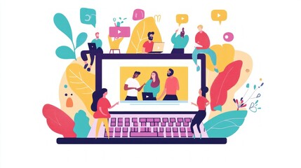 Fototapeta premium Online Collaboration Video Meeting Illustration