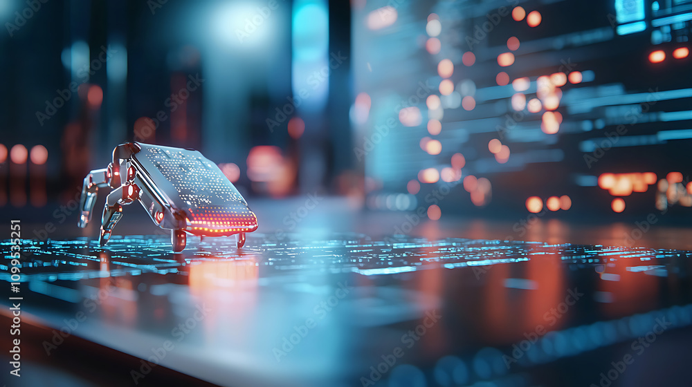 Poster innovative robotic technology digital workspace futuristic content cyber environment close-up view c