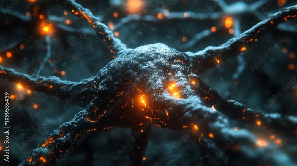 Poster glowing neuron network abstract artistic render