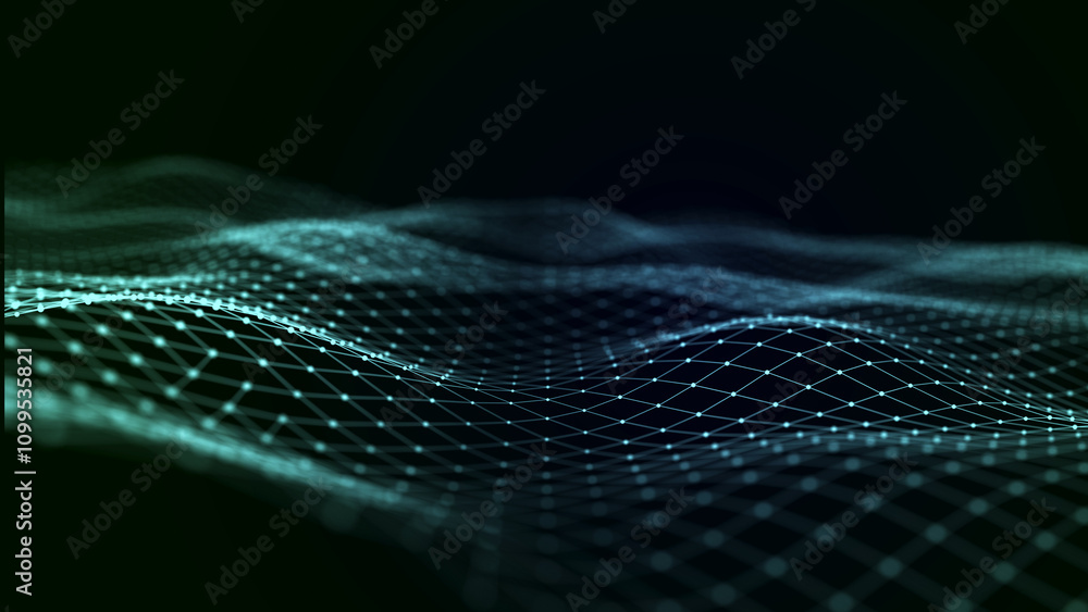 Poster abstract blue futuristic background. technological wave of information data flow. 3d rendering.