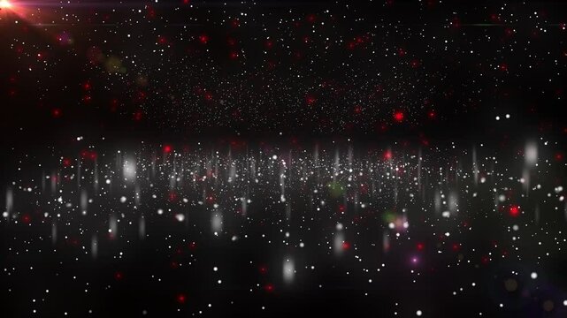 Abstract dotted animated of particles floating on black background