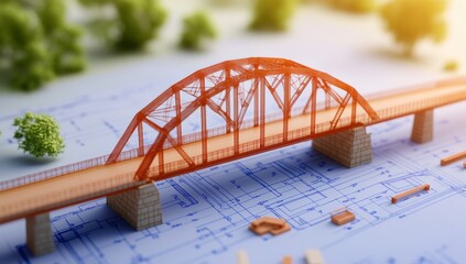 Detailed blueprint of an industrial bridge design