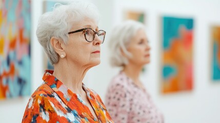 Elderly residents of a close knit neighborhood host a vibrant art exhibit to showcase their creative talents and foster a sense of community connection and cultural enrichment