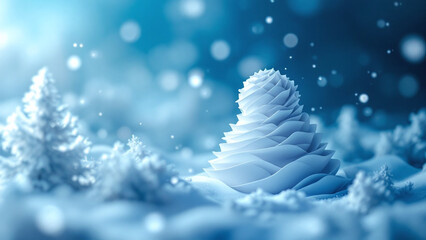 An arigami pine cone representing winter calm on a dreamy blue background.