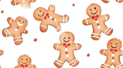Festive Watercolor Gingerbread Men Christmas Pattern - Watercolor Christmas gingerbread men pattern, festive, joyful, sweet, winter.
