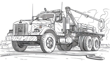 Heavy-duty utility truck with crane arm.