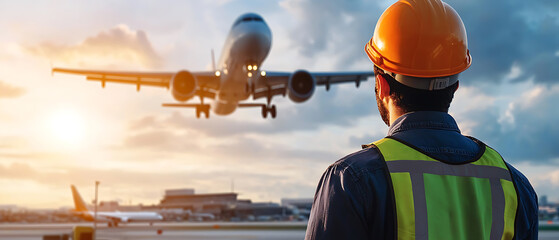 Engineers and workers planning for airport runway construction site professional meeting urban setting ground-level view infrastructure development