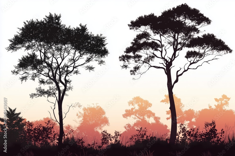 Poster silhouetted trees and forest elements collection in vector format