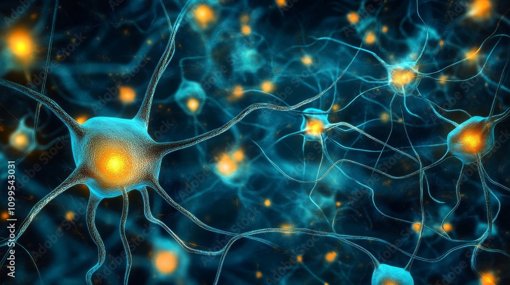 Poster microscopic view of interconnected neuron cells