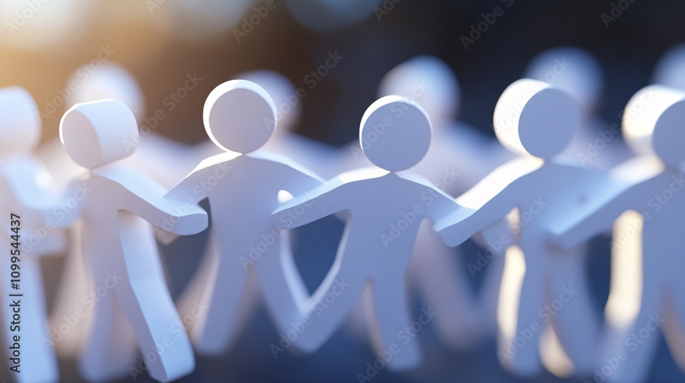 Poster white figurines holding hands in a circle, symbolizing teamwork and unity