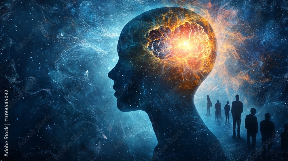 Aufkleber human brain power expanding into universe and affecting people below