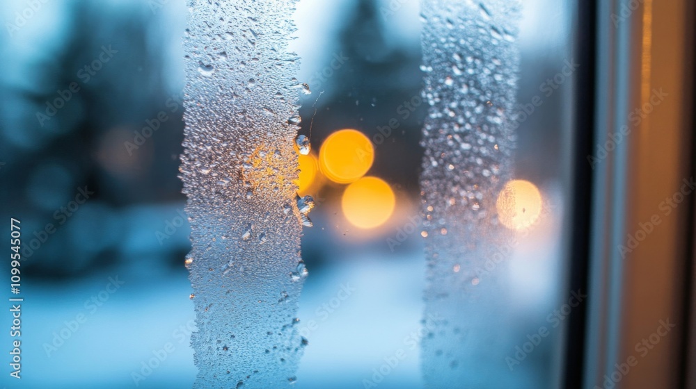 Poster winter window frost pattern light bokeh
