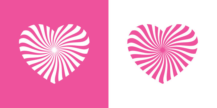 Logo con silueta de coraz&oacute;n con l&iacute;neas radiales como remolino en espacio negativo para tarjetas y felicitaciones de San Valent&iacute;n