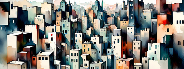 illustrazione sfondo con veduta urbana astratta a tema geometrico surreale