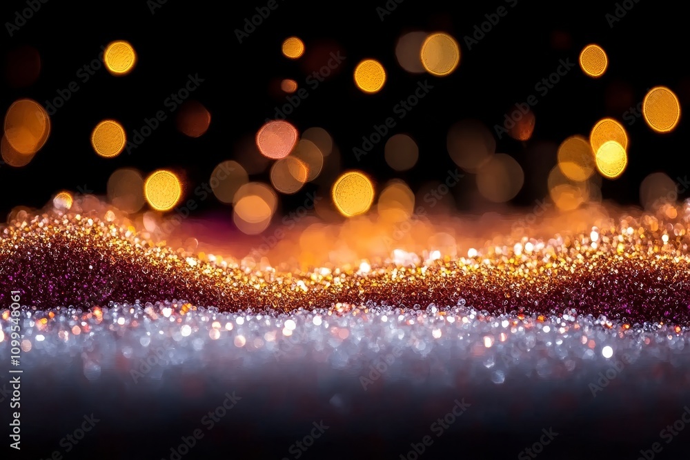 Poster glittering surfaces create an enchanting atmosphere with sparkling lights and warm colors in an arti