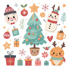 Fototapeta premium Christmas Ornaments with Santa Claus, Reindeer, and Snowman element collection 