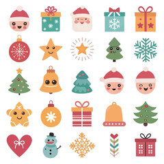 Christmas Ornaments with Santa Claus, Reindeer, and Snowman element collection	