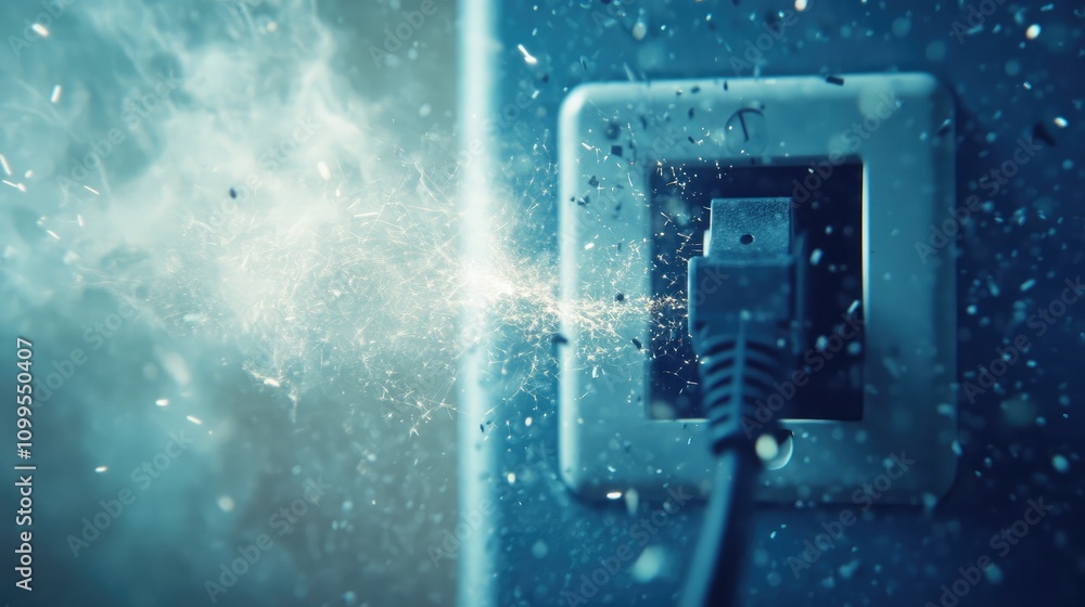 Poster high-speed connection sparks and energy burst from usb port in a dark environment with dynamic shado
