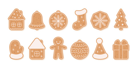 Christmas gingerbread set. Holiday design elements isolated on white background.