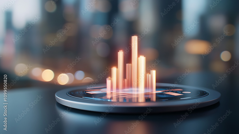 Poster hologram-driven business growth analyzing neon charts and high-tech trends in urban environments thr