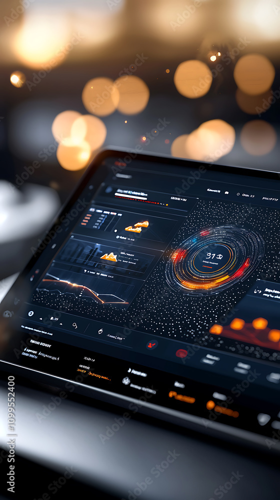Poster innovative holographic fintech policy dashboard interface for enhanced financial management modern w