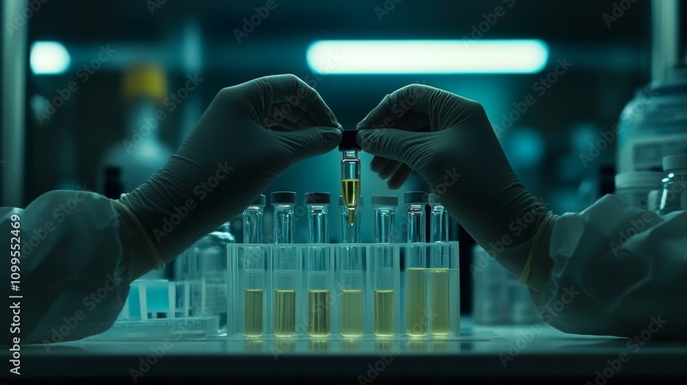 Poster scientist handling samples in a laboratory setting
