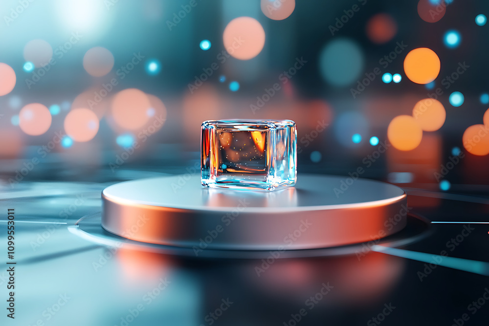Poster holographic display of fintech automation digital workspace 3d visualization modern technology close