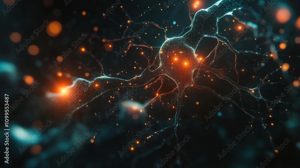 Poster illuminated neuron network microscopic visualization