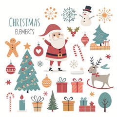 Fototapeta premium Christmas Ornaments with Santa Claus, Reindeer, and Snowman element collection 