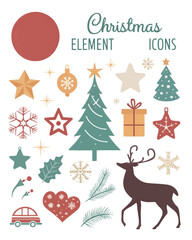 Christmas Ornaments with Santa Claus, Reindeer, and Snowman element collection	