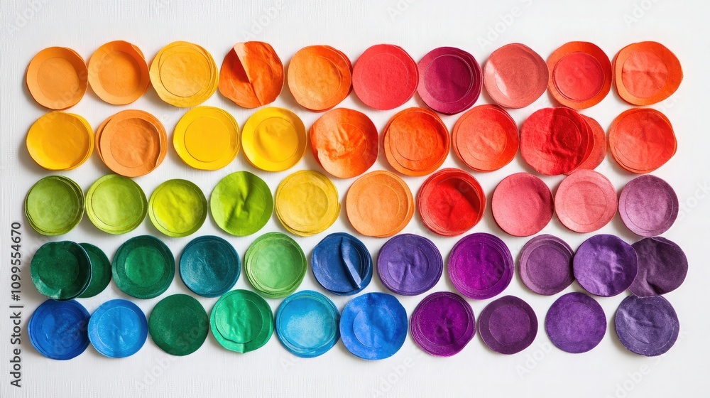 Aufkleber colorful paper circles arrangement displaying a vibrant spectrum of shades from warm oranges to deep
