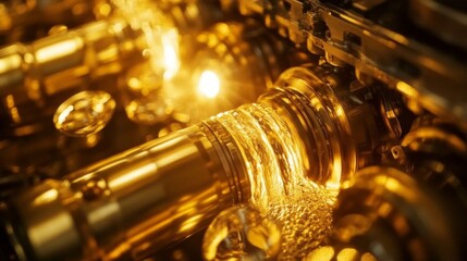 Golden Engine Oil Flowing Through Mechanism