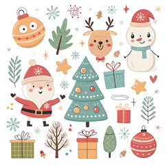 Fototapeta premium Christmas Ornaments with Santa Claus, Reindeer, and Snowman element collection 