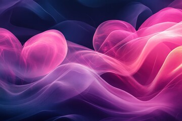 Fototapeta premium Abstract background with pink and blue smoke-like waves on a black background.
