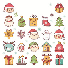 Fototapeta premium Christmas Ornaments with Santa Claus, Reindeer, and Snowman element collection 