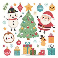 Christmas Ornaments with Santa Claus, Reindeer, and Snowman element collection	