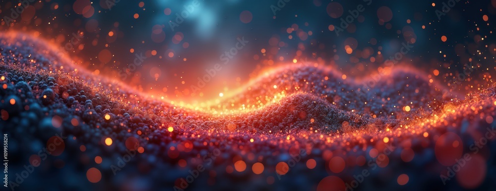 Poster dynamic cosmic swirl of vibrant particles. fluid movement in fiery colors. abstract digital art. ene